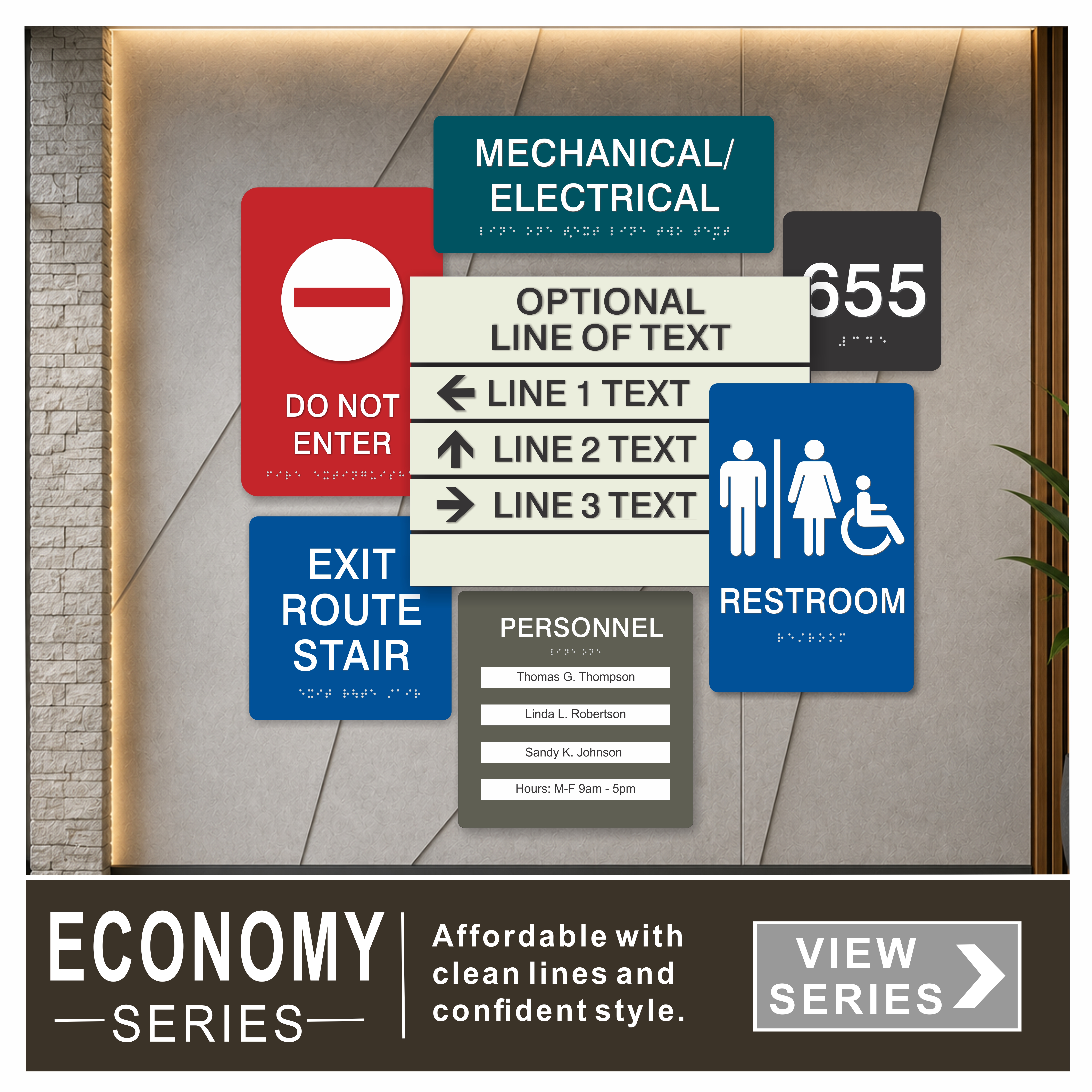 Economy Sign Series, affordable ADA compliant sign system.